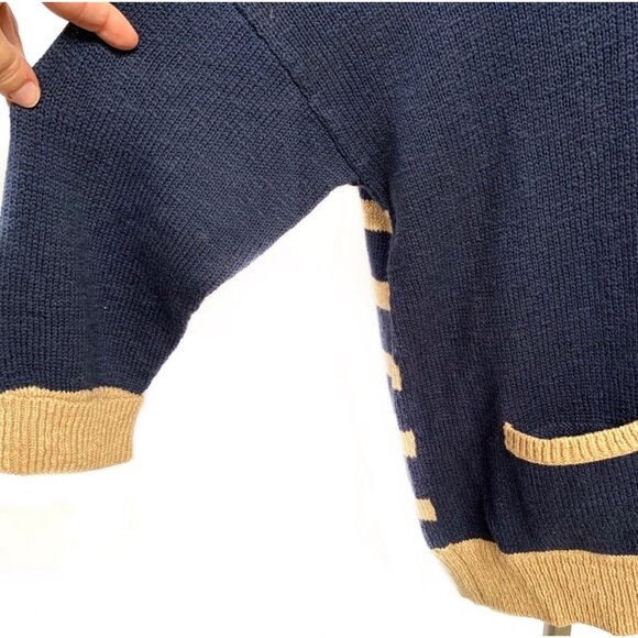 LUCKY BRAND Navy Blue + Tan Striped Back 3/4 Sleeve Women's Sweater NWT Size XL - Picture 4 of 7